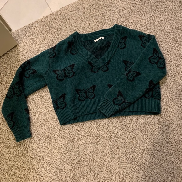 cropped forest/ dark green oversized v neck sweater  from PacSun - Picture 1 of 3